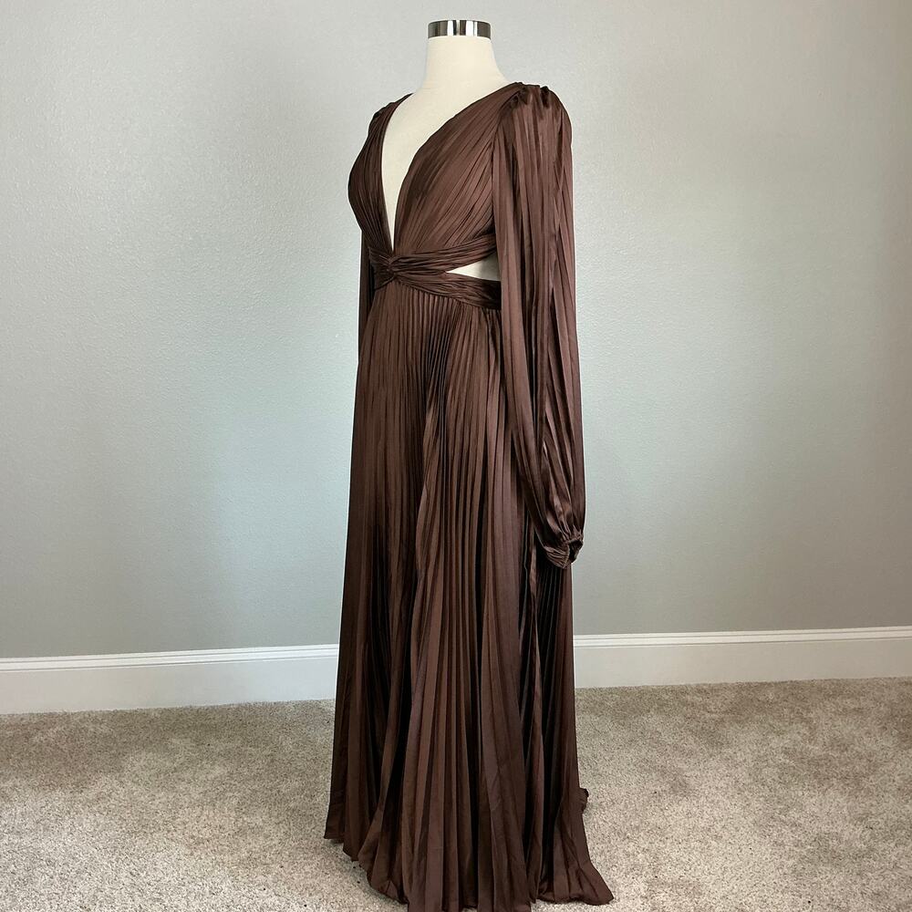 Mac Duggal 26737 Brown Evening Gown Satin Backless Long Sleeve Dress Size 12 - Picture 6 of 12